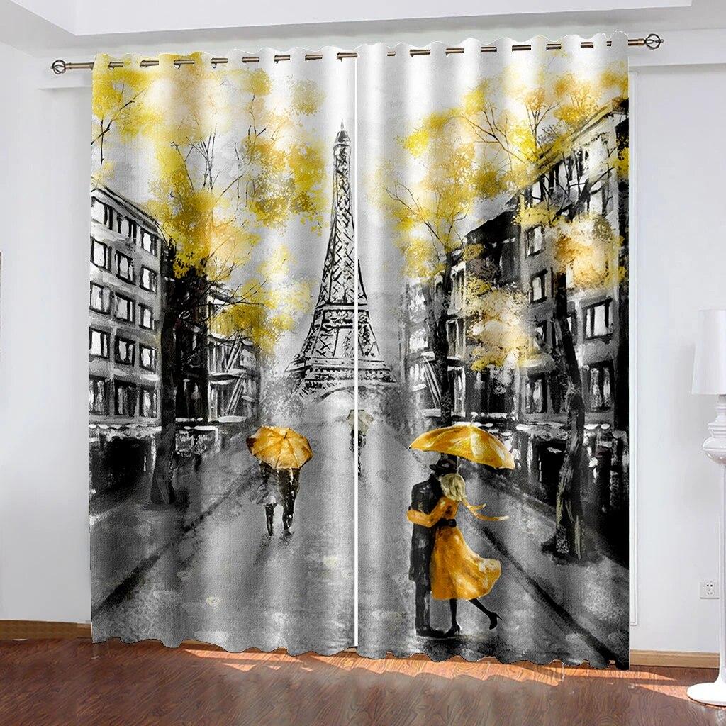Beautiful Scenery 3D Printing Curtains Circular Flower Type Bedroom Living Room Shading Metal Eyelet Curtains
