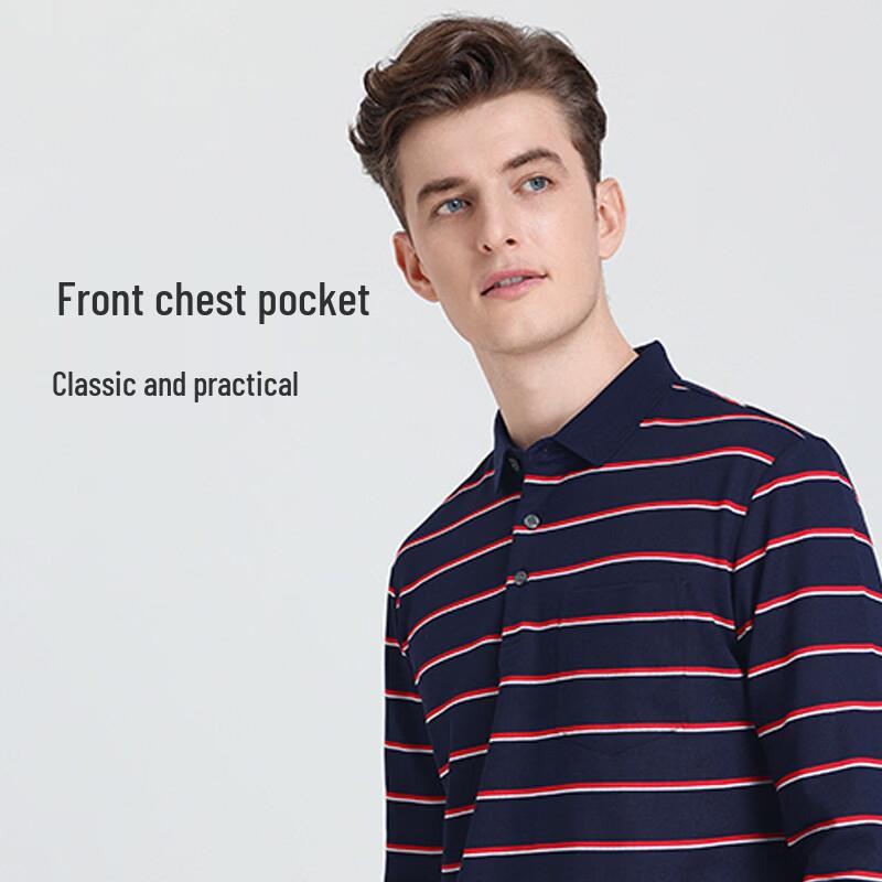 Мужская поло с длинным ворсом в полоску LANDENG Осень 2025