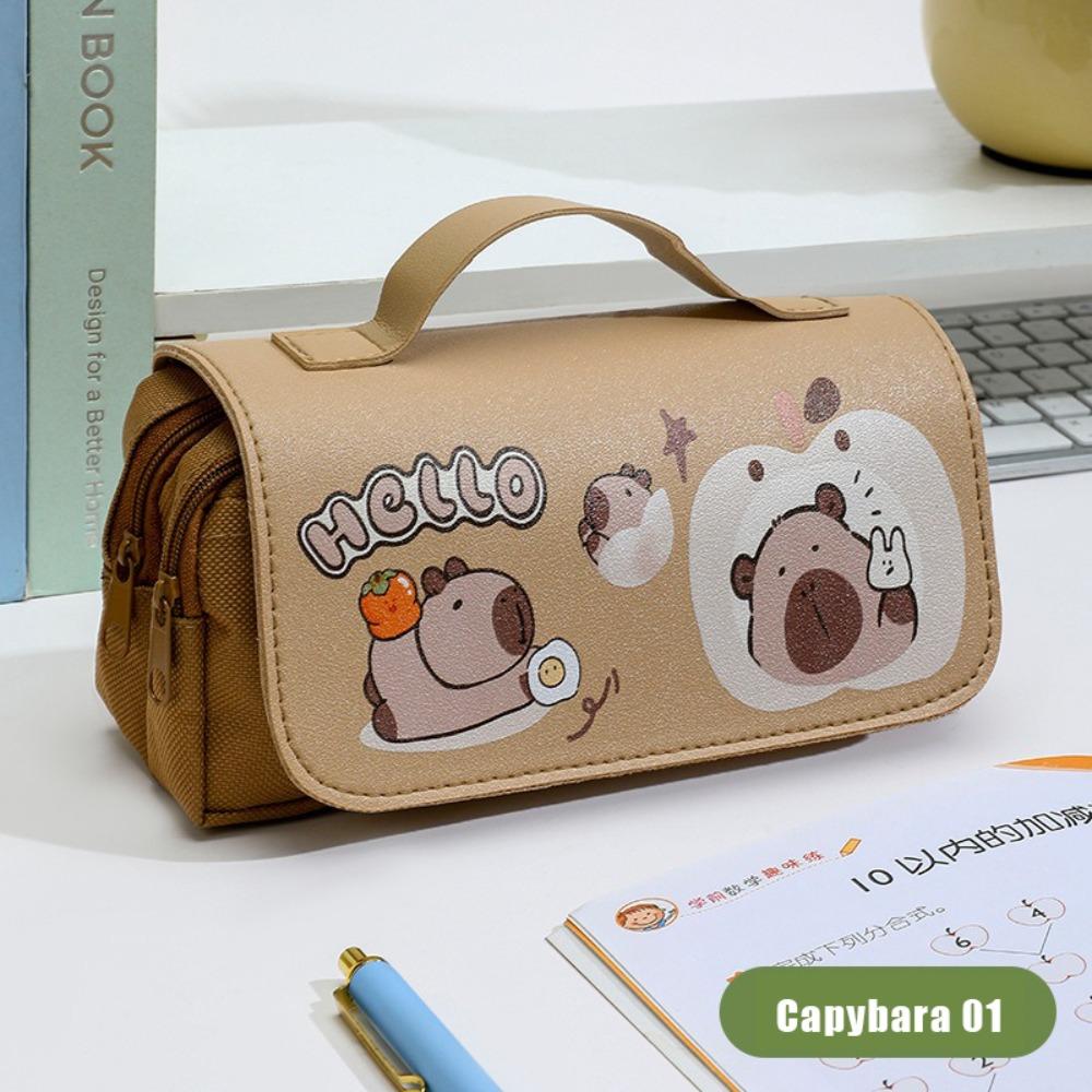 Многослойный пенал Капибара/Панда/Свинья/Кролик Канцелярская сумка Портативный пенал для ручек Студент