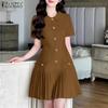 Elegant Ladies Casual Doll Collar Summer Short Sleeve Patchwork Pleated Dress