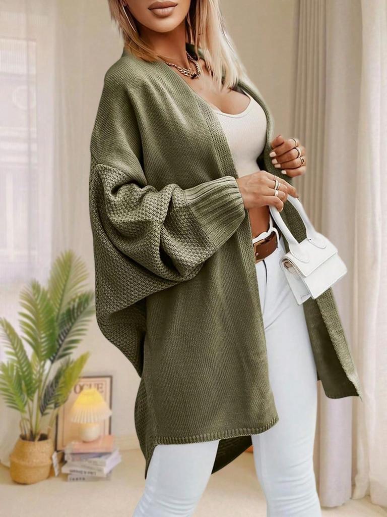 Женский oversized длинный кардиган-свитер с открытой передней частью, рукава летучая мышь, осенний трикотаж