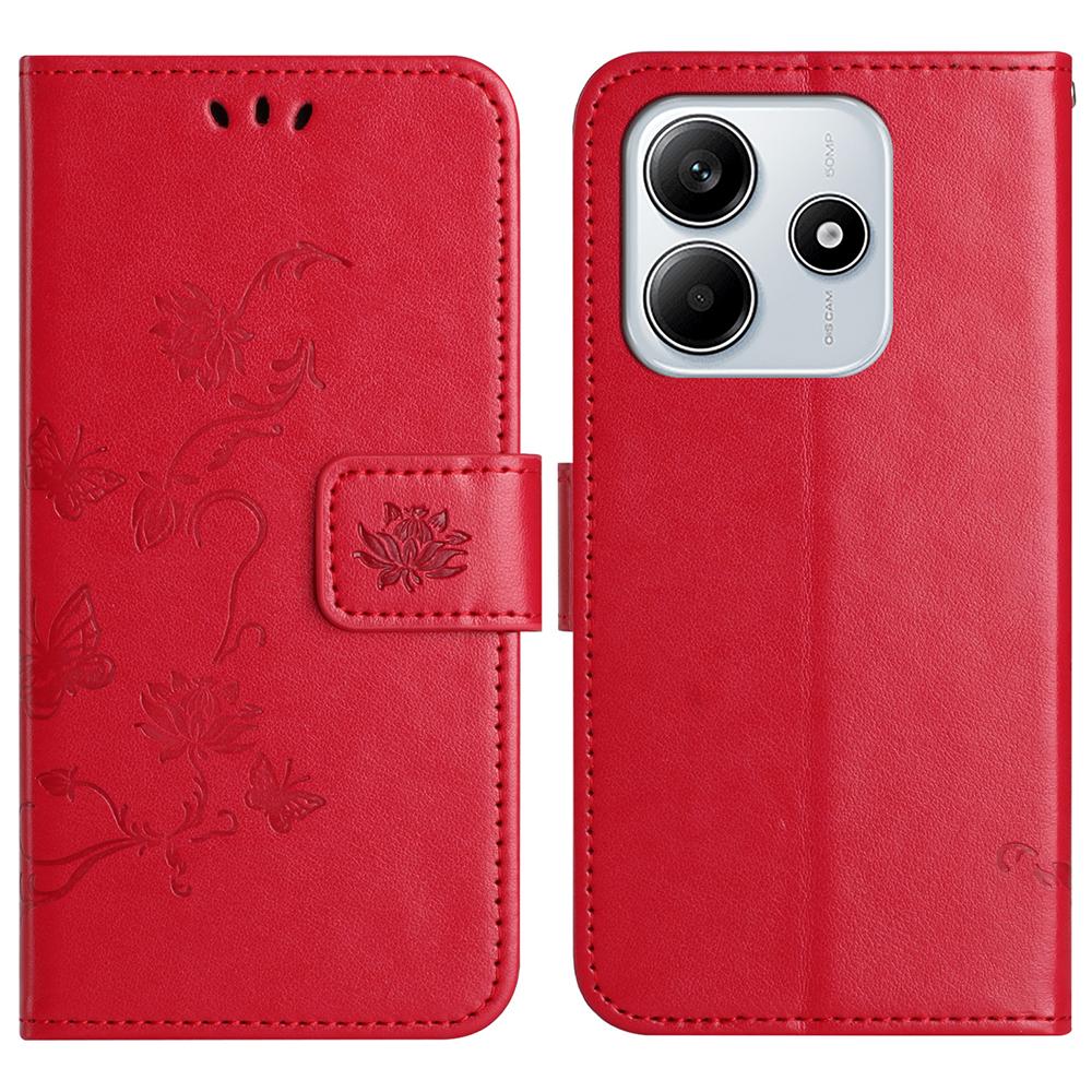 For Xiaomi Redmi Note 14 5G Case Wallet Stand Imprinted Butterfly Flower PU Leather Phone Cover