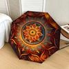 1pc Mandala with fiery lotus design. Umbrella with Plastic Handle,Suitable for All Seasons Home Travel Outdoor UmbrellaDD1156