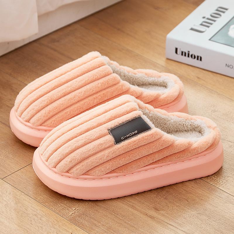 Men's Large Plush Non-Slip Slippers: Thick Soled, Warm Cotton for Autumn & Winter
