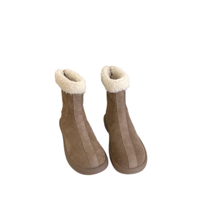 2025 Autumn and Winter New Thick-soled Muffin Shoes Women's Imitation Lamb Wool Shoes Rear Zipper Warm Non-slip Snow Boots