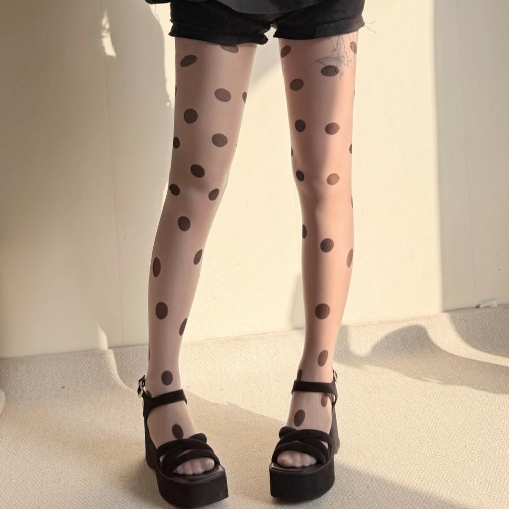 Seamless Large Dot Pantyhose Elastic Y2K Retro Silk Stockings Sweet Polka Dot Stockings  Party