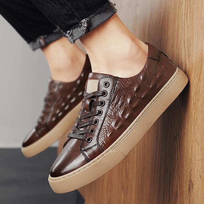 Genuine Leather Mens Casual Shoes Fashion Crocodile Pattern Business Shoes for Men Sneakers High Quality Lace Up Tenis Masculino