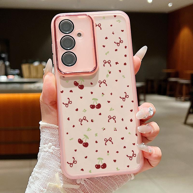 Чехол Bowknot Cherry Print Clear Slim для Samsung S25 Ultra S24 FE S23 A56 A36 A16 A55 A15 A26, мягкая силиконовая противоударная пленка для объектива, чехол для телефона