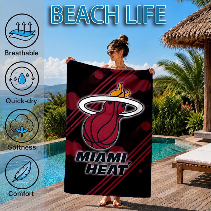 Miami-Heat Basketball Art Beach Towel, Microfiber Beach Towel, Perfect For Pool, Beach, Travel, Home Decor Beach Party Fan gifts
