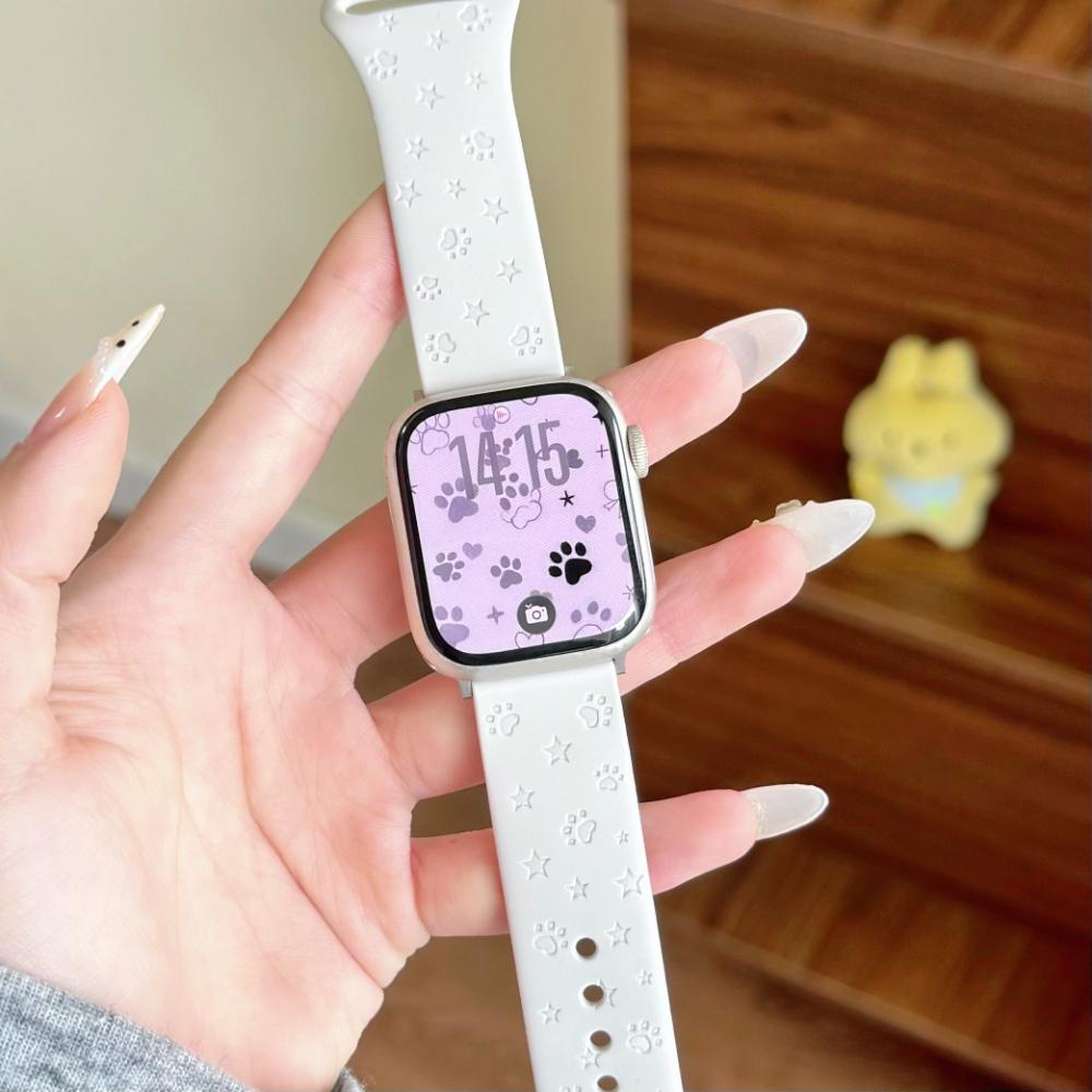 Силиконовый спортивный ремешок с принтом кошачьей лапы для Apple Watch S7‑11 SE Ultra2 44‑49 мм