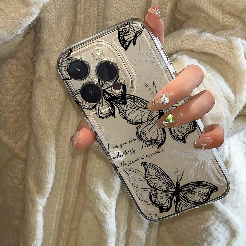 Butterfly Flowers Phone Case for iPhone 17 Air 16 15 14 13 12 11 Pro Max Plus Mini 8 7 Soft Transparent Cover Fundas Accessory