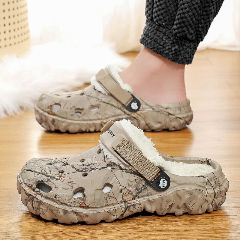 Зимние мужские тапочки-сабо, теплые меховые тапочки, мягкие домашние тапочки из хлопка, шлепанцы из ЭВА-пуха, повседневные удобные плюшевые меховые сабо