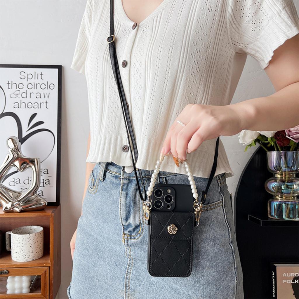 3D металлическая сумка для карт Camilla, кошелек с жемчужным ремешком, чехол для телефона Samsung S24 S23 S22 S21 S20 Fe Plus Ultra + Note 10 20 A 53 54 52