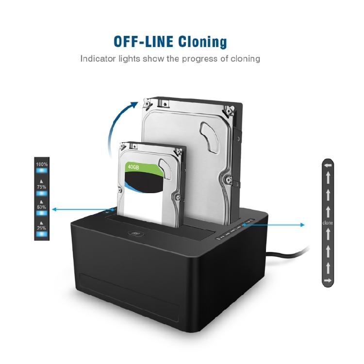 Быстрая двухсекционная док-станция для жестких дисков USB 3.0 5 Гбит/с для 3,5-дюймовых или 2,5-дюймовых жестких дисков с функцией клонирования