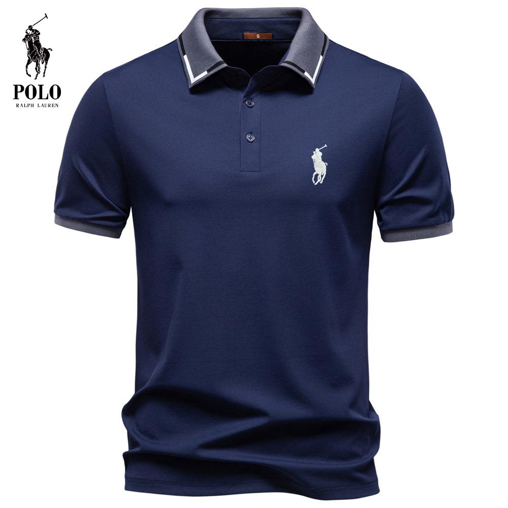 Ralph Lauren Весна/лето 2026 Мужская Поло с Вышивкой и Жаккардом, Воротник-стойка, Повседневная, Высококачественная, Из Тенсела, Однотонная, С коротким рукавом