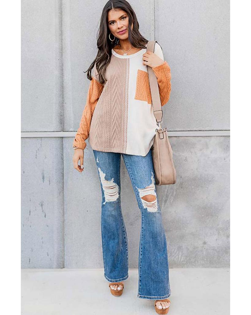 Azura Exchange Текстурированный трикотажный топ с нагрудным карманом в стиле колор-блок