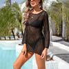 Women's Sunscreen Hollow Long Sleeve Backless Bikini Beach Dress Knit Sweater Cover-Up