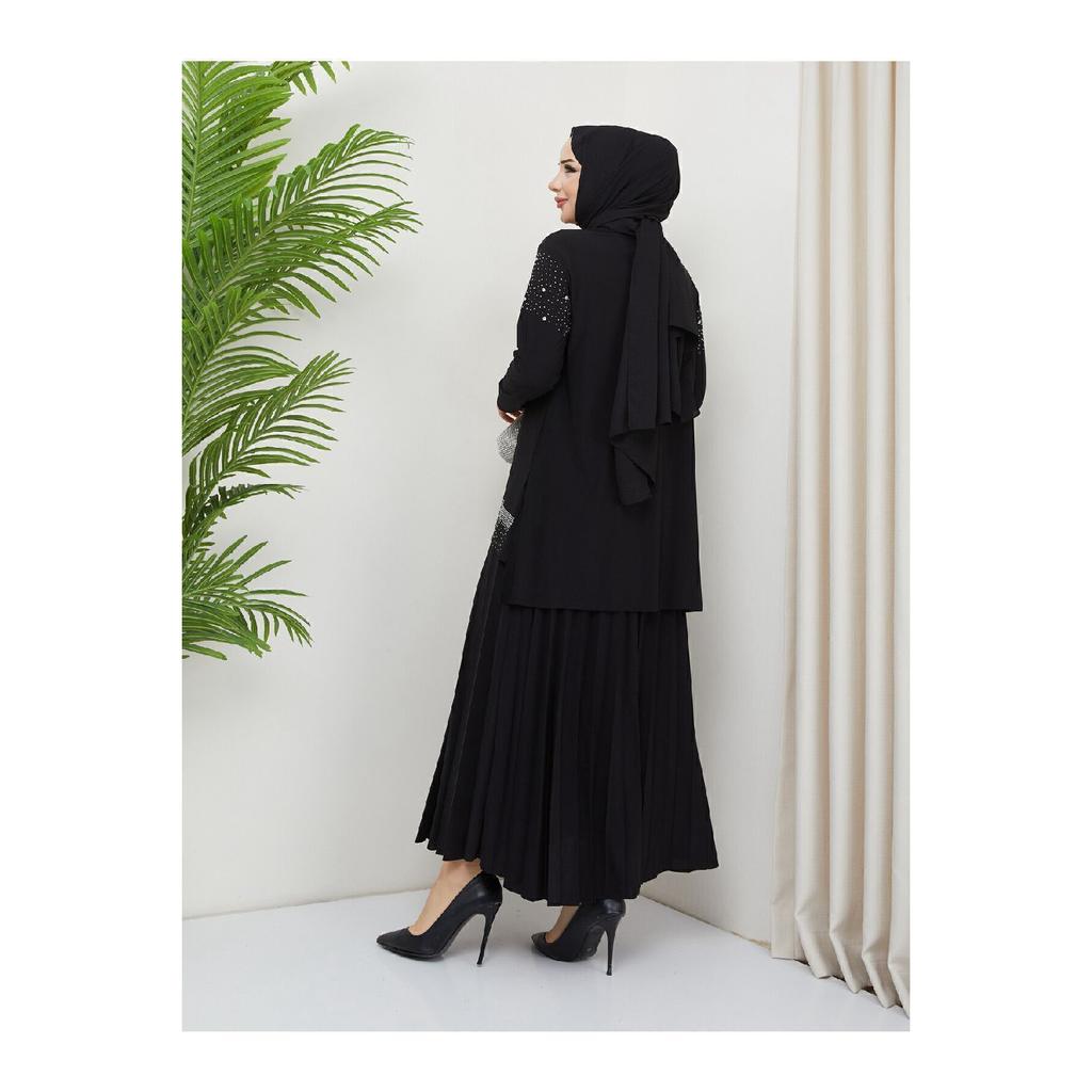 Женская черная песчаная передняя часть и рукава, блузка с вышивкой Dms, юбка, плиссированная двойная юбка в хиджабе, комплект