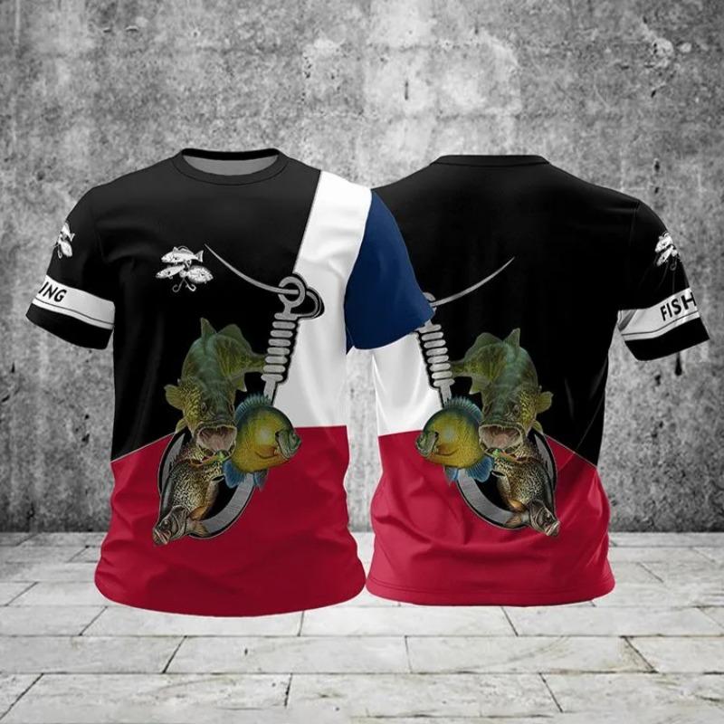 Летние мужские футболки для рыбалки с коротким рукавом, 3D-принтом рыбы, уличные футболки, хип-хоп, большого размера, мужские футболки, свободные, повседневные, с круглым вырезом, топы
