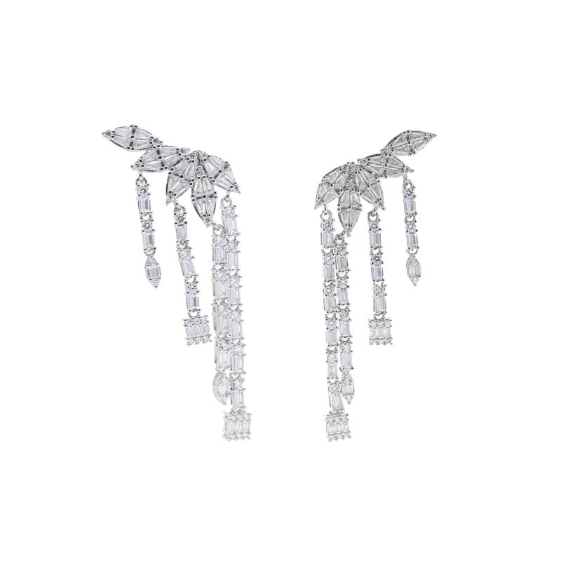 Super Flash Claw Chain Rhinestone Long Tassel Earrings CZ Silver Plated Fashion Women Jewelry