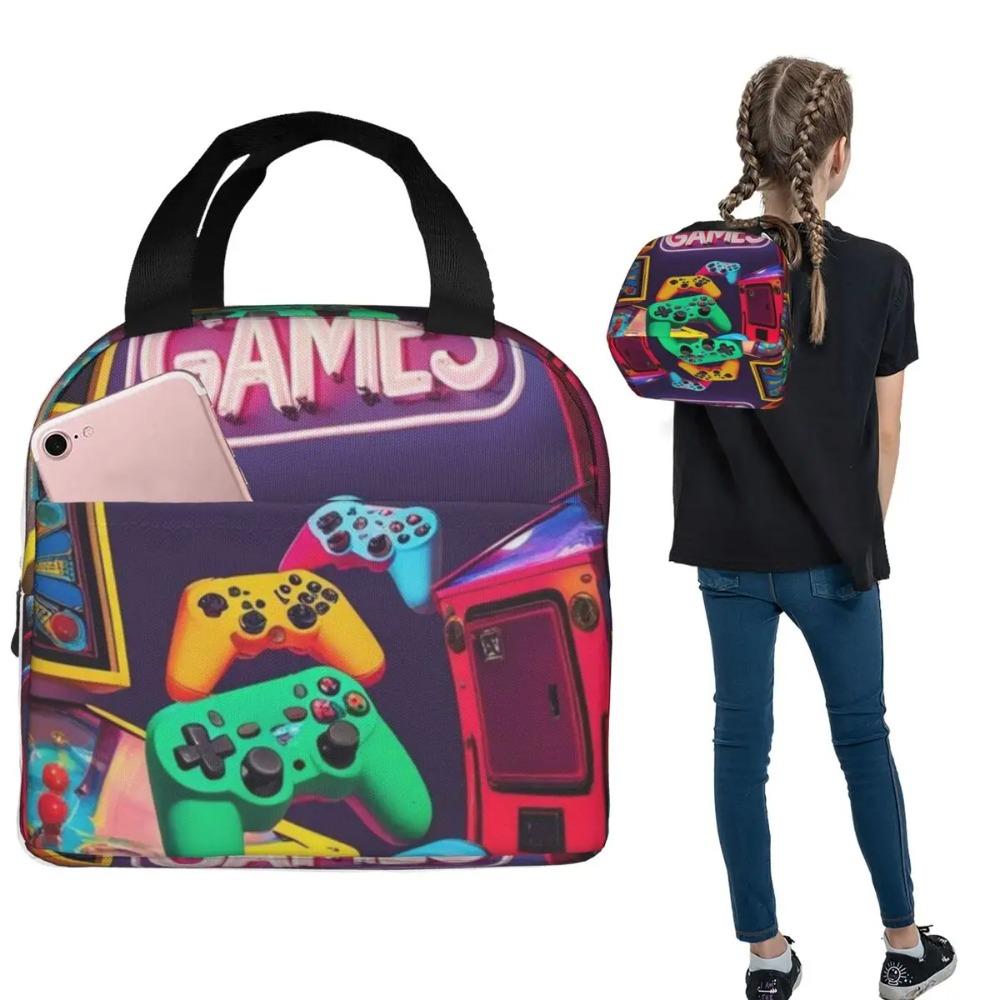 Fluorescent Neon Games Console Insulated Lunch Bag for Women Kids Leakproof Food Boxes Thermal Lunch Box Tote