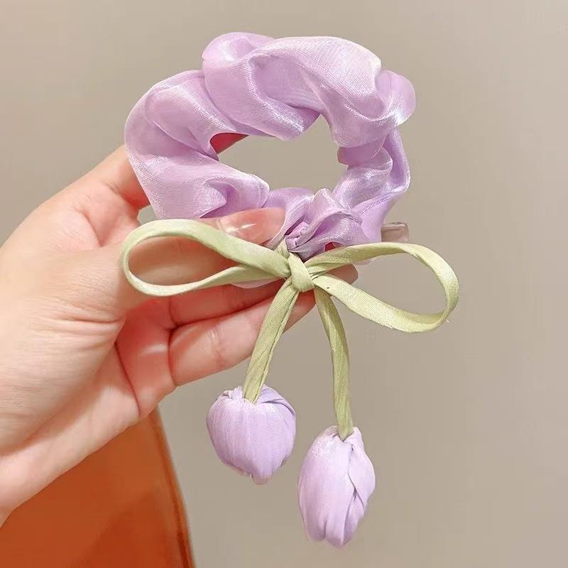 2026 Sweet and Versatile Tulip Flower Scrunchie, High-End Handmade Hair Tie for High Ponytails, 5-Pack