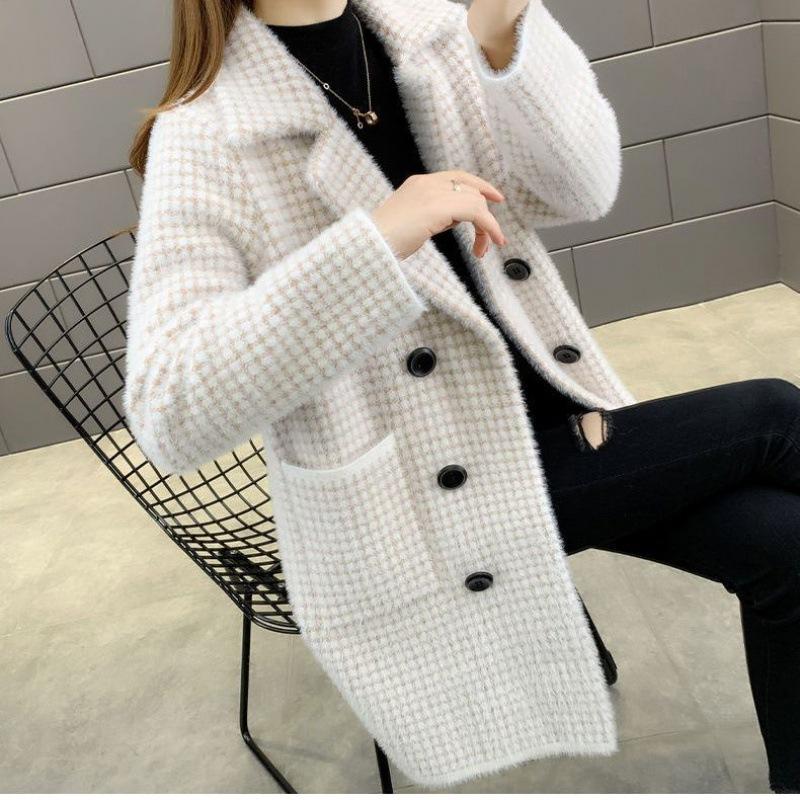 Women's Fall and Winter Medium-length Jacket Loose Knitted Cardigan Thickened Sweater