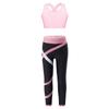 Girls Crop Top U Neck Cross Straps Keyhole Back Sleeveless Color Block Leggings Yoga Sports Set