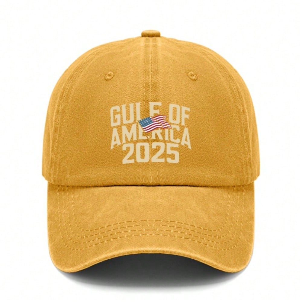 [Patriotic Baseball Cap] 2025 Gulf Of AMERICA Print Polyester Adjustable Vintage Washed Unisex Casual Outdoor Sports Sun Protection Baseball Hat -