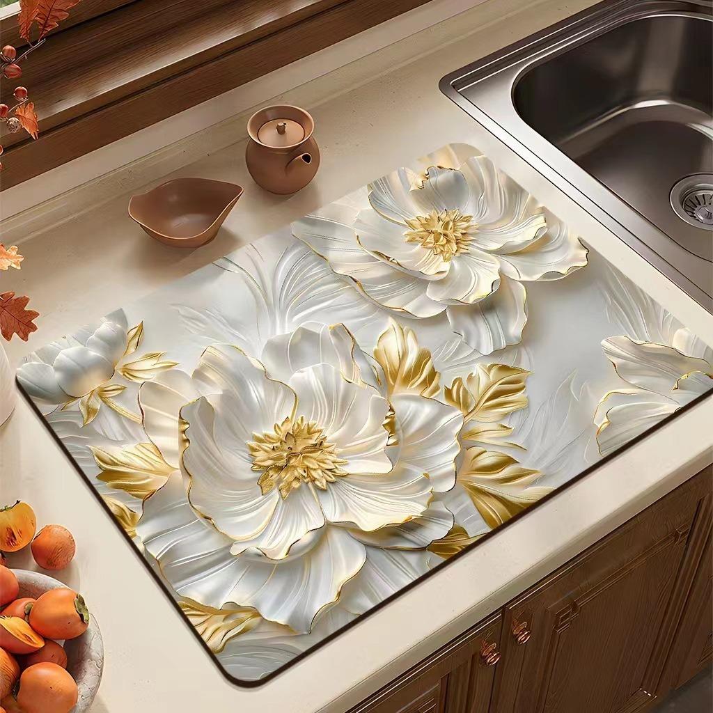 Дренажный коврик с цветочным принтом, прямоугольный, сушильный коврик для кофемашины, абсорбирующие дренажные коврики для посуды, коврики для раковины, салфетка