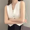 Women's Vest Top Sleeveless Suit Vest Single Breasted V-neck Waistcoat Dressy Casual Vest Jacket for Spring Summer