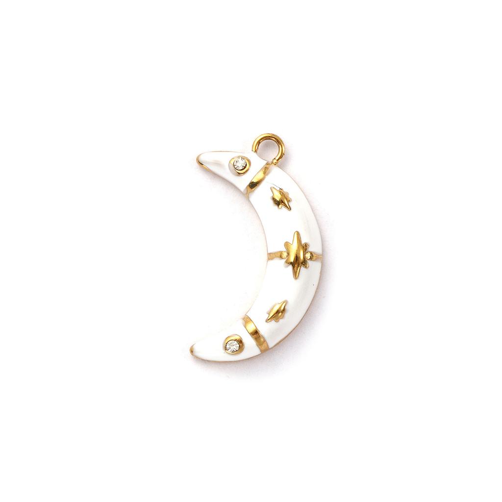 1 шт. Шармы «Галактика» из нержавеющей стали 304, с покрытием 18K золотом, эмаль, полумесяц, звезда, микро-паве, прозрачный кубический цирконий, для DIY-ожерелья