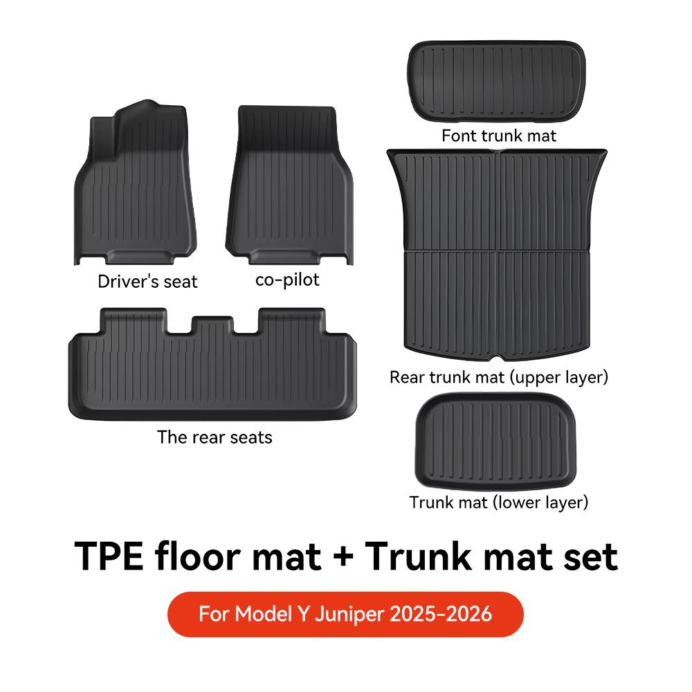 YZ TPE Car Floor Mats for Tesla Model Y Juniper 2025 2026 Luggage Mat Set Four Seasons Waterproof Anti-slip Trunk Mat