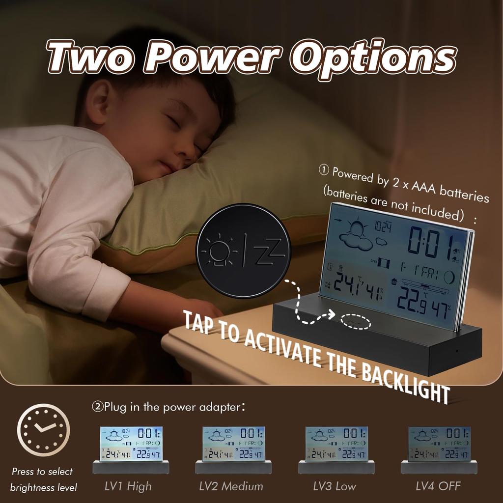 Цифровая мини-метеостанция с измерением температуры в помещении/на улице, барометром и будильником