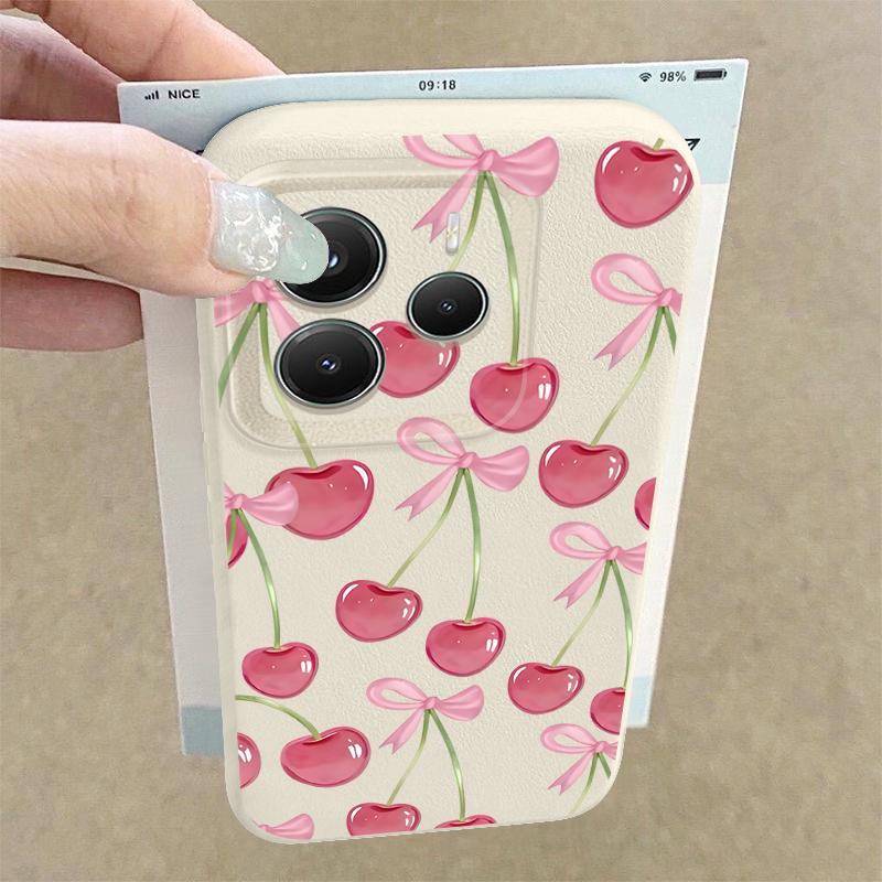 Чехол с узором из кристальных вишен и бантов для Xiaomi Redmi Note 14 13 Pro 5G 12 11 Funda Xiaomi 14T 13T 11T Pro Силиконовый чехол с кожаной текстурой