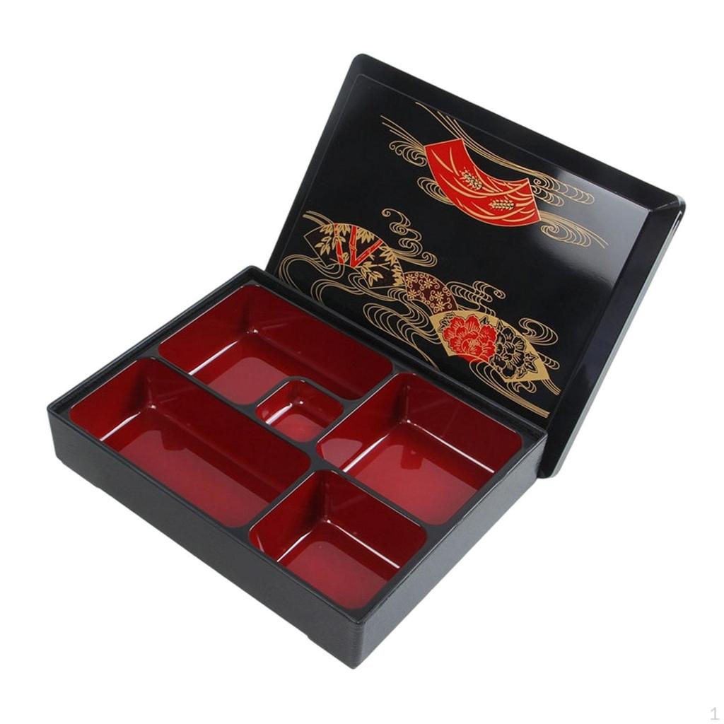 Японский контейнер для еды бенто-бокс 5 отделений с крышкой,Традиционный,Поднос для суши,Сервировочное блюдо для