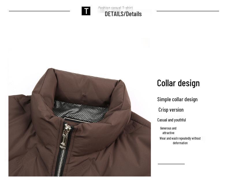 Мужская зимняя пуховая куртка с воротником-стойкой - Модная, универсальная, повседневная короткая верхняя одежда на белом утином пуху в стиле папы