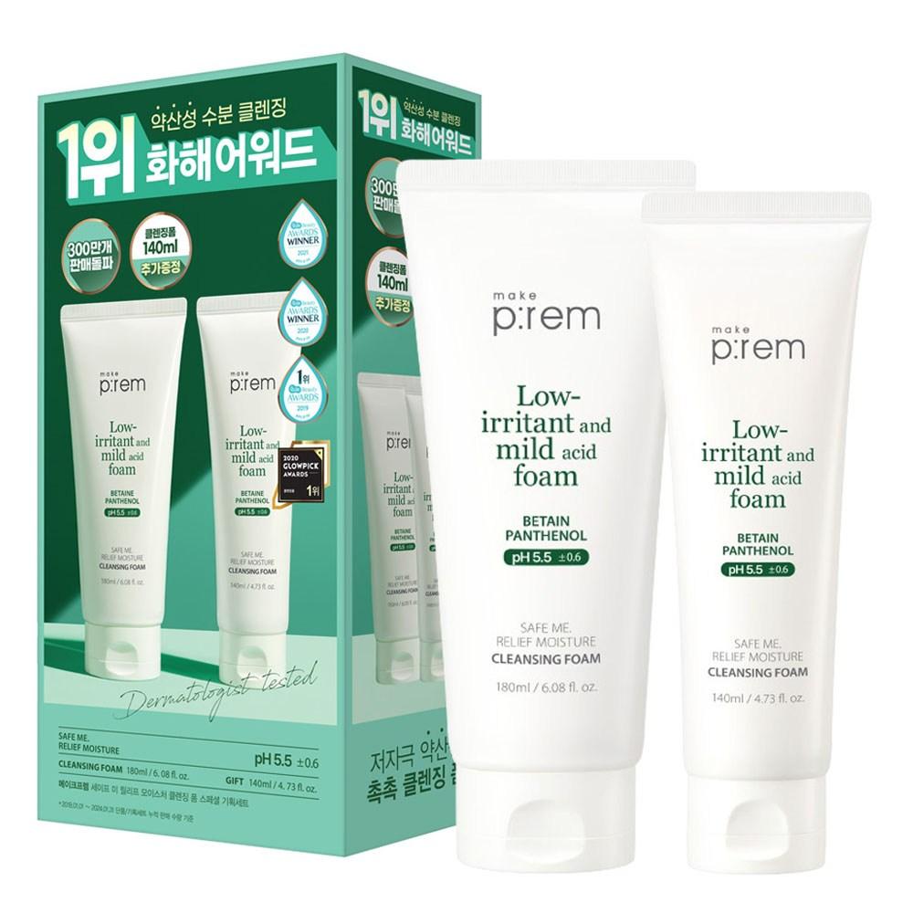 makeprem Safe Me Relief Moisture Cleansing Foam 180ml + 140ml Special Set, 180ml, 1 Set