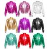 Kids Girls Shiny Long Sleeve Baseball Jacket Sparkle Metallic Zipper Bomber Jacket Coat Outerwear