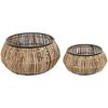 Set De Pots De Fleurs - DKD Home Decor - Métal Et Rotin - Noir - Dimensions 50x50x25,4 Cm - Style Contemporain