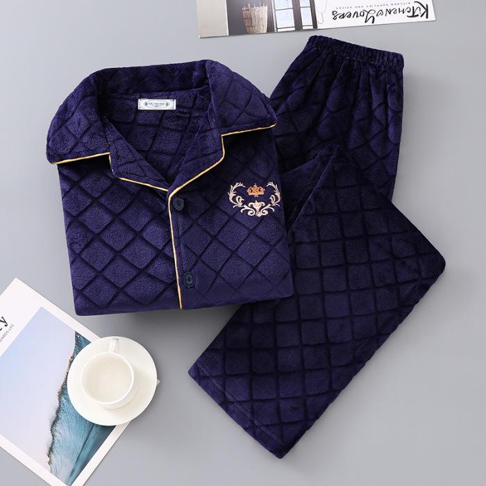 Мужская пижама из кораллового флиса больших размеров: Плотный фланелевый костюм на осень и зиму