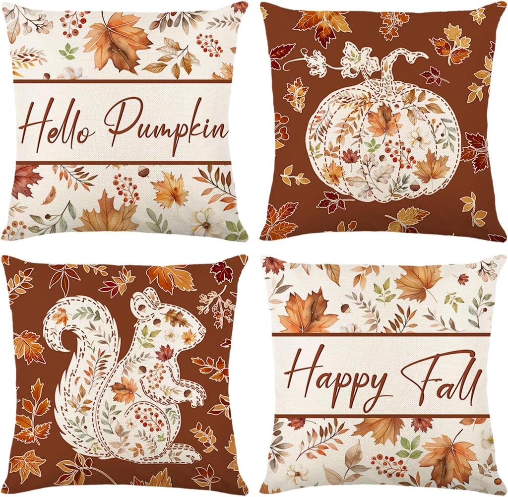 Fall Decorations For Home, Fall Pillow Covers 18X18 Set Of 4, Thanksgiving Decorations Autumn Cushion Case For Couch