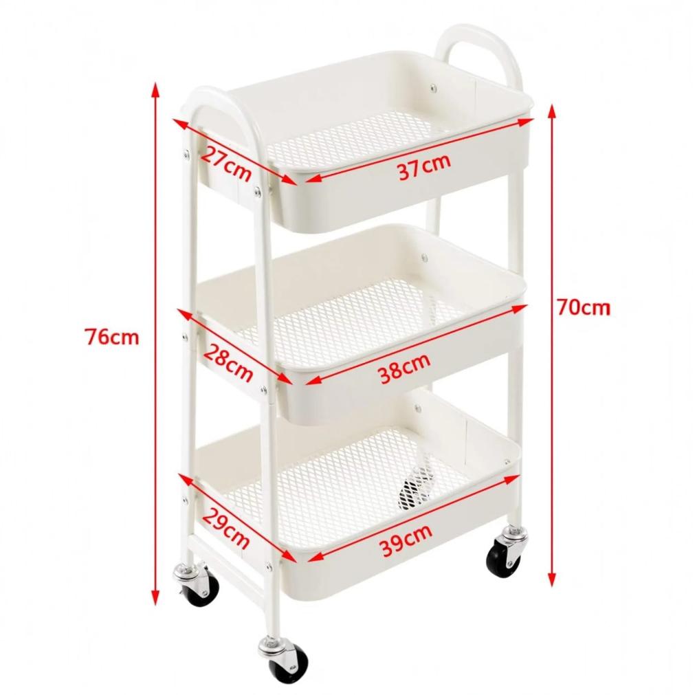 Storage cart with wheels kitchen cart with wheels 3levels rolling cart organizer for bedroom bathroom office,multi-purpose cart