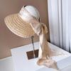 2023 New Summer Women Hat Brimmed Ribbon Tie Straw Sun Hat Raffia Visor Cap Crownless Casual Beach Hat Derby Vacation Visor