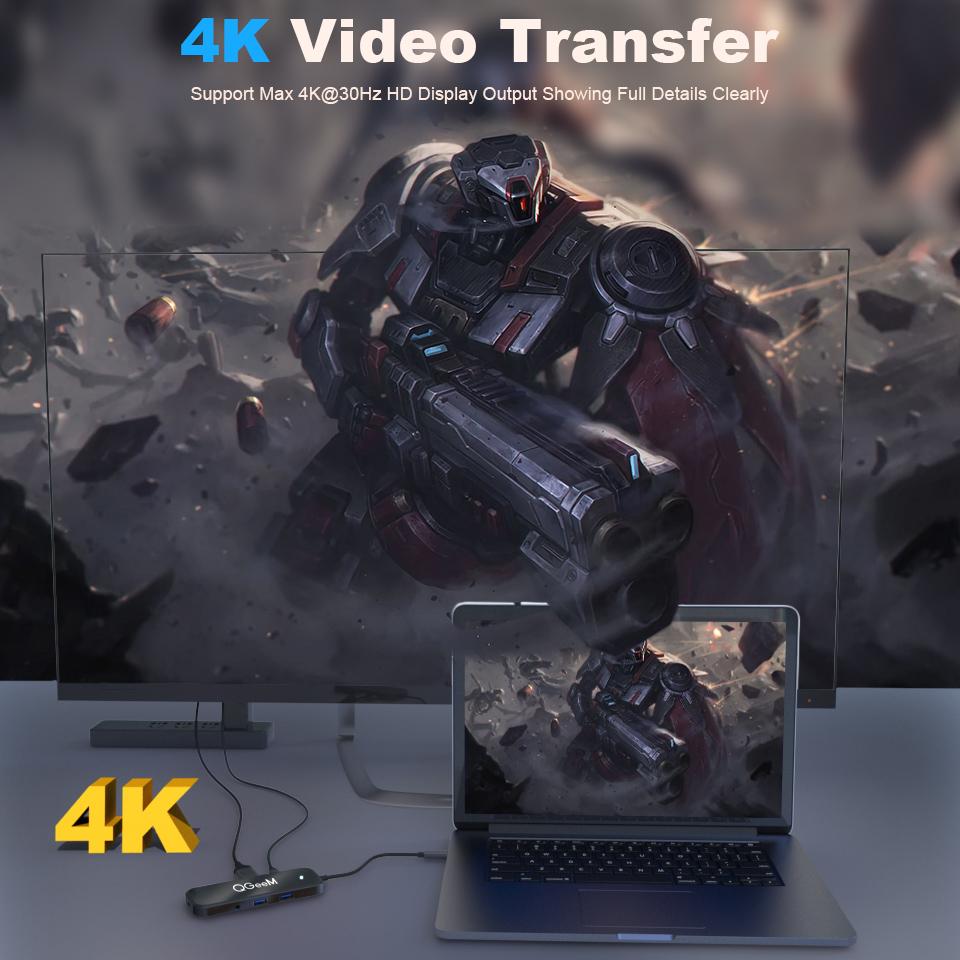 QGeeM 8 портов USB C Hub для Macbook Pro Air Type C Hub 3,0 Адаптер TF SD 3,5 мм PD Aux HDMI Type C Hub для iPad Pro ПК Разветвитель док-станции