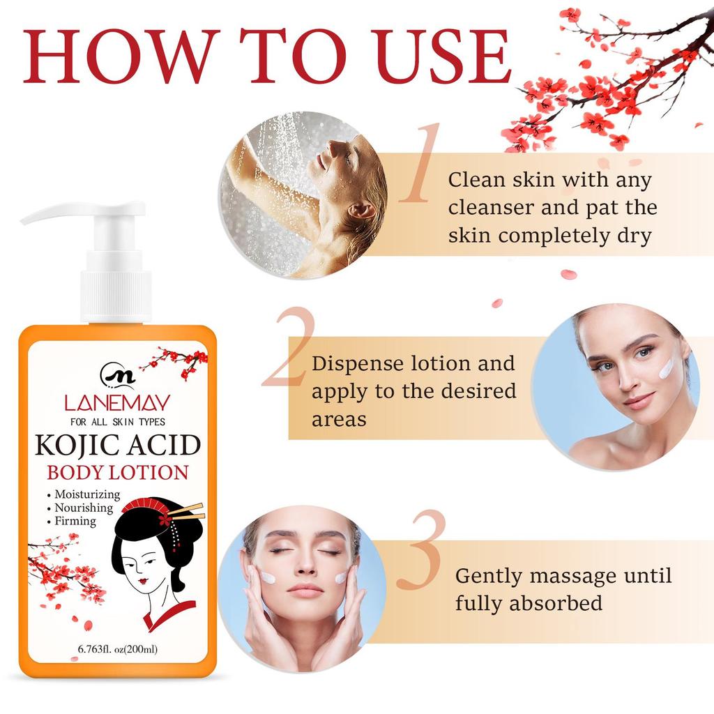 Лосьон для тела с койевой кислотой для женщин - глубоко увлажняет и питает кожу тела, мгновенно подтягивает и укрепляет кожу, 200 мл