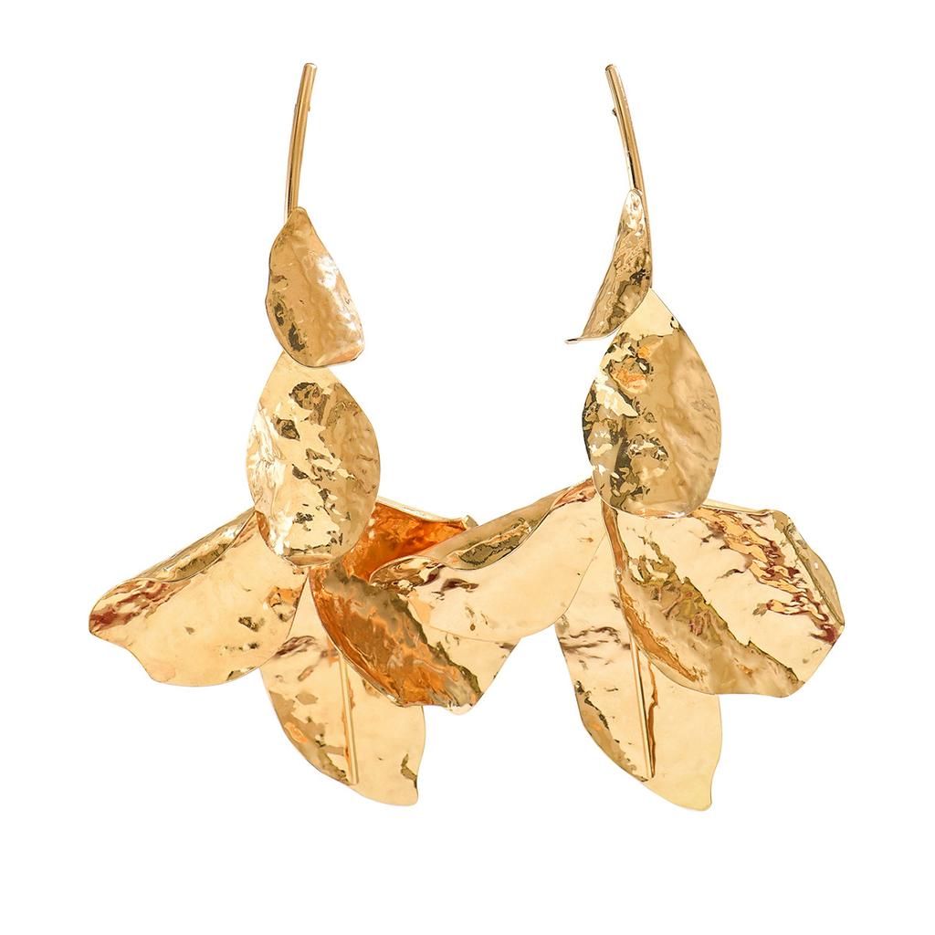 European and American Style Jewelry, Geometric Leaf Metal Design Earrings, Versatile and High-end