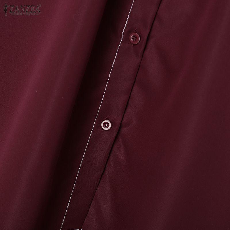 ZANZEA Женское повседневное платье с круглым вырезом, однотонное, с длинным рукавом, свободного кроя