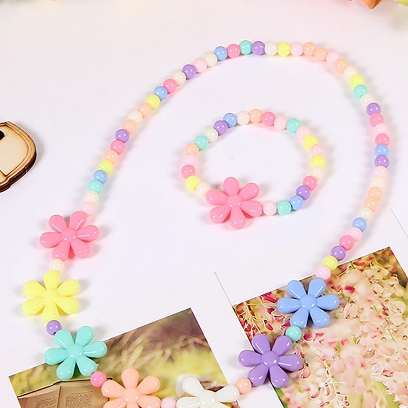 Набор ожерелье и браслет из бусин конфетных цветов Детский набор украшений Вечеринка Украшения Пластиковая текстура День рождения Идеально подходит для детского подарка