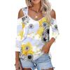 Женская повседневная рубашка-блузка с v-образным вырезом и принтом, сексуальный топ с открытыми плечами и рукавами 3/4